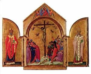 Crucifixion triptych, left St. Nicholas, St. Gregory the right