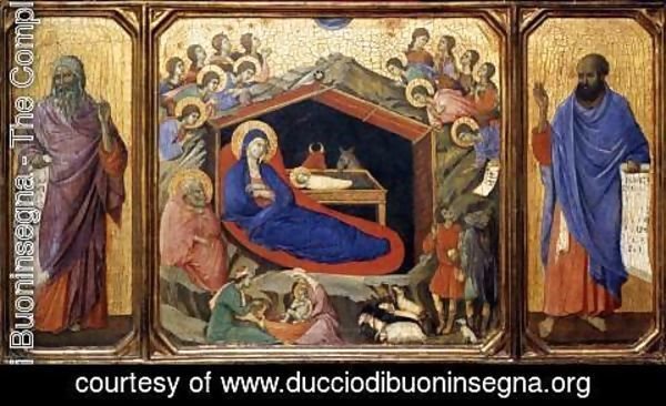 Duccio Di Buoninsegna - Nativity between Prophets Isaiah and Ezekiel 1308-11